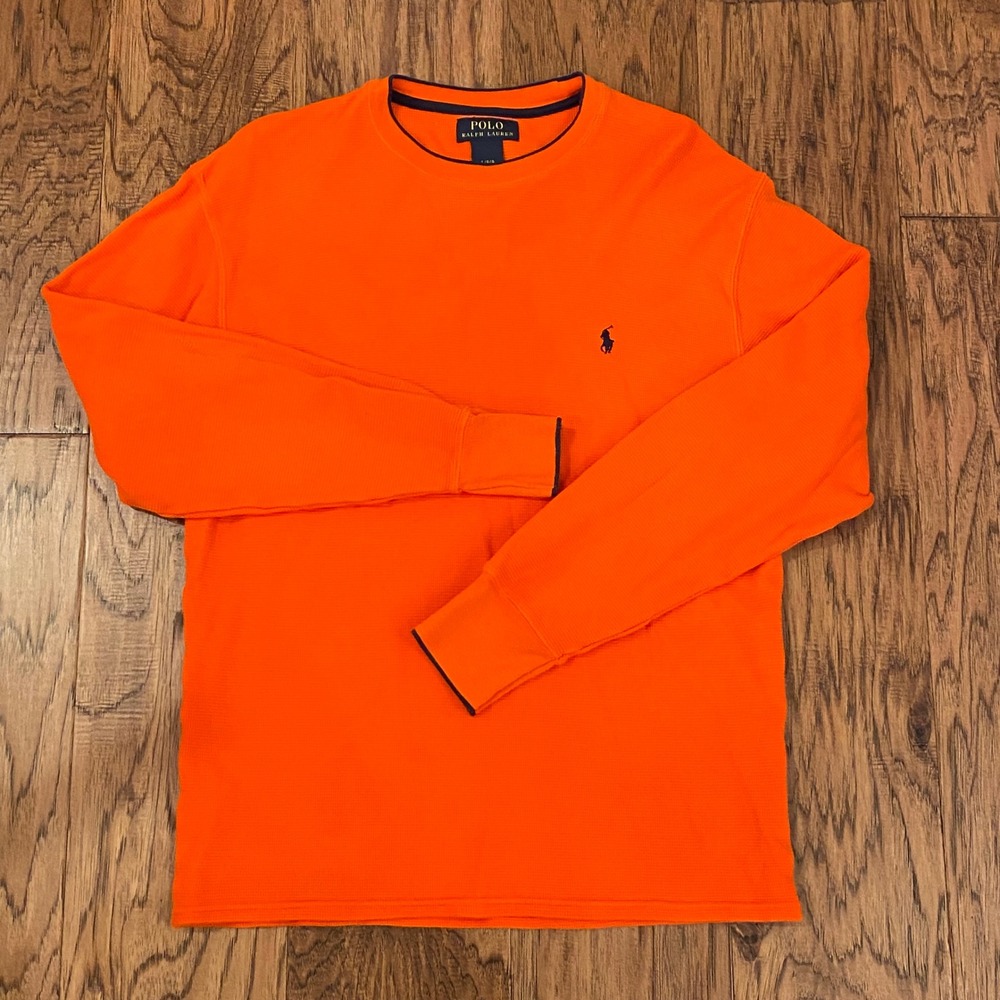 Polo Ralph Lauren Waffle Knit Thermal Shirt Mens L Orange Long Sleeve Crewneck